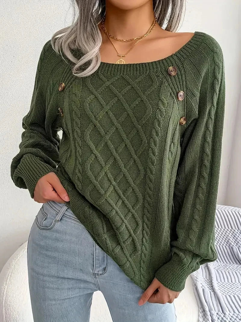 Women Cable Knitted Button Sweater Fall Winter Long Sleeve Korean Fashion Casual Top Female Loose Fit New In Clothing